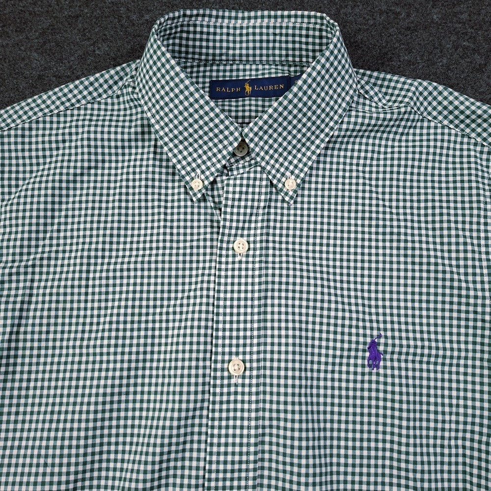 Polo Ralph Lauren Men Green White Gingham Check Shirt Small Purple Pony Logo